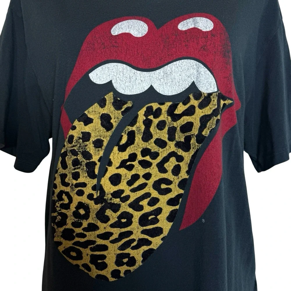 Daydreamer For Free People Rolling Stones Flocked Leopard Tongue Tee Shirt Small